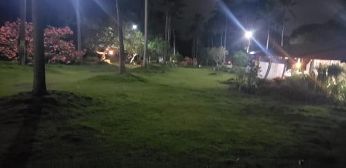 a park at night with lights in the grass at FAZENDA BOSQUE DAs PALMEIRAS in Itamaracá