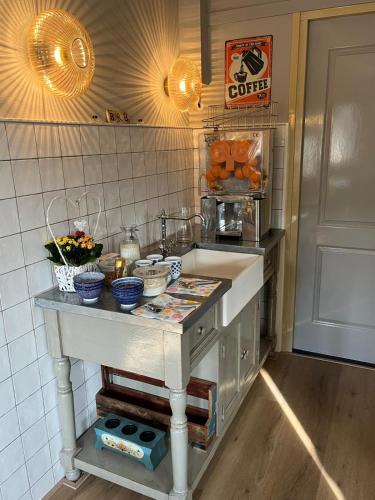 Nederhorst den BergにあるBed en Breakfast 1394の食べ物が置かれたカウンターのあるキッチン