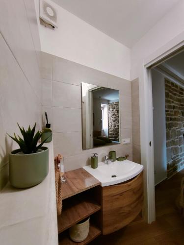 a bathroom with a sink and a mirror at La Stella del Viandante in Pietrapertosa