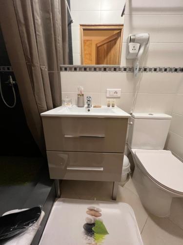 une salle de bain avec un lavabo et des toilettes dans l'établissement Chambre au Château, à Chaumes-en-Brie