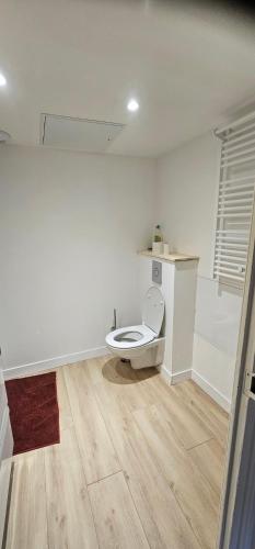 La salle de bains blanche est pourvue de toilettes. dans l'établissement t2 ultra centre Poitiers 50m carrés, à Poitiers