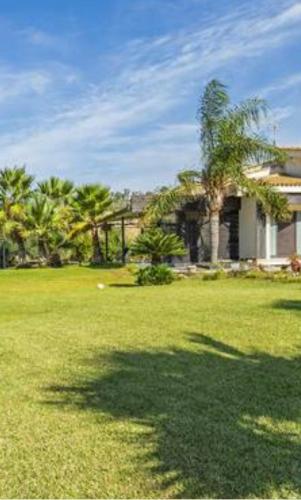 a large yard with a palm tree and a house at Villa Green garden in Carlentini
