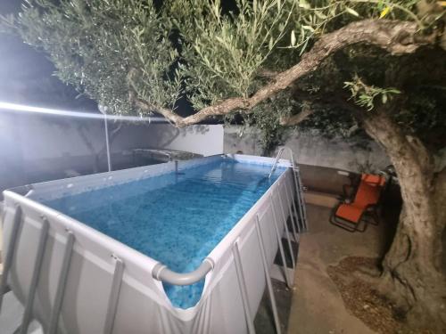 a swimming pool with a tree and a chair at Openspace A Villa Serroni Mazara in Mazara del Vallo