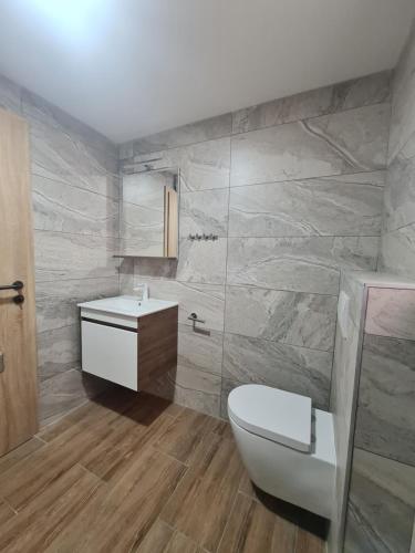 a bathroom with a toilet and a sink at Apartmani Jadro in Vir