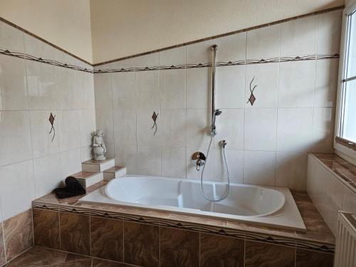 una bañera con ducha en un baño en Zilleralps Fewo, en Hart im Zillertal