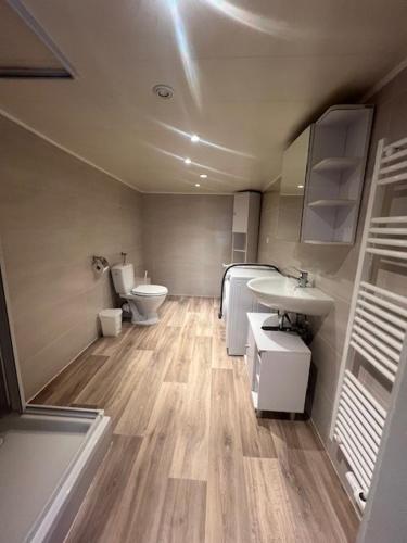 a small bathroom with two toilets and a sink at Daytona Monteur Apartment in Rodenbach