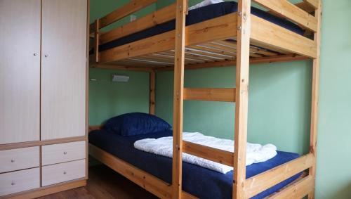 a bunk bed in a bedroom with a bunk bed in a room at Park Welgelegen, bungalow 28 in Cadzand