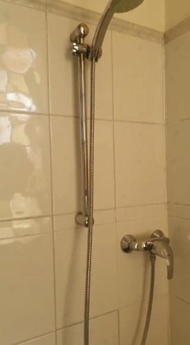 une douche avec pommeau de douche dans une salle de bain dans l'établissement Villa santa karina, à Linguizzetta