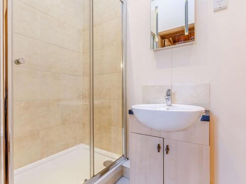 a bathroom with a sink and a shower at 2 Bed in Launceston 81077 in Saint Giles on the Heath