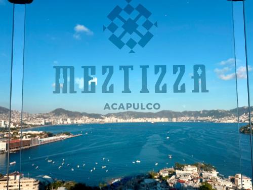 a poster for akureyri city with a view of the water at Suite CasaBlanca Grand, la mejor vista de Acapulco in Acapulco