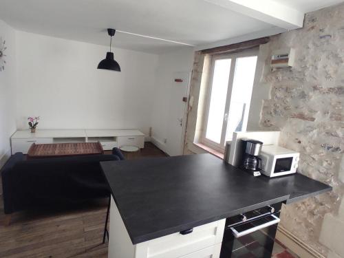 - une cuisine avec un comptoir et un four micro-ondes dans l'établissement TOURS CENTRE St Eloi Giraudeau - logement entier 2 chambres, à Tours