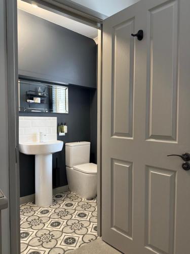 a bathroom with a toilet and a sink at Number 46 in Hastings