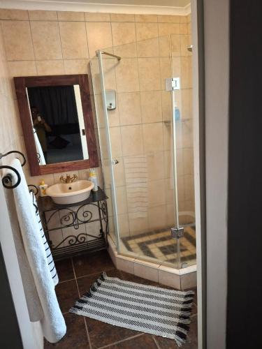 a bathroom with a shower and a sink at Timeless at Rusticana in Klapmuts