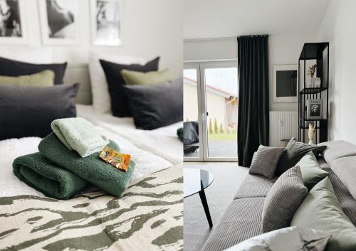 Ruang duduk di Ferienwohnung mit Garten-Terrasse-Grill-WiFi-Parkplatz-Baby-Kinder Bostalsee