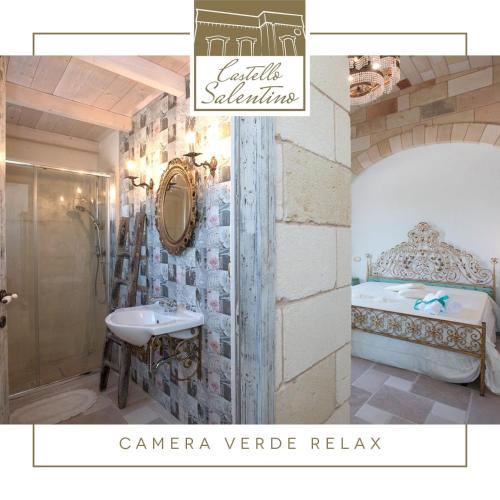 a collage of pictures of a bathroom with a sink at Castello Salentino B&B Melendugno in Melendugno