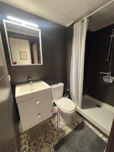 une salle de bain avec toilettes, lavabo et douche dans l'établissement Studio lumineux, cosy et calme - Nice, à Nice