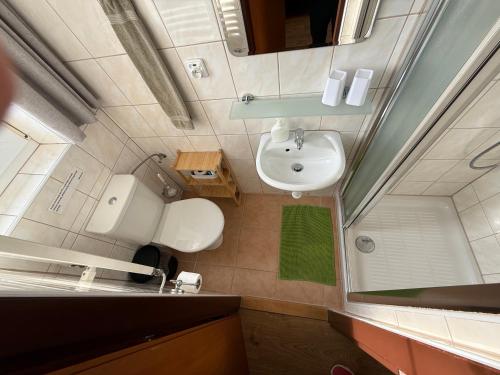 a small bathroom with a sink and a toilet at Pension Hones in Horská Kvilda