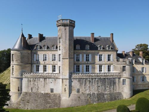 un vieux château avec une tour sur une colline dans l'établissement Château de Montmirail, à Montmirail
