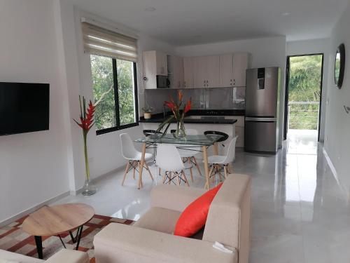 Kuchyň nebo kuchyňský kout v ubytování Apartamento Campestre Pereira