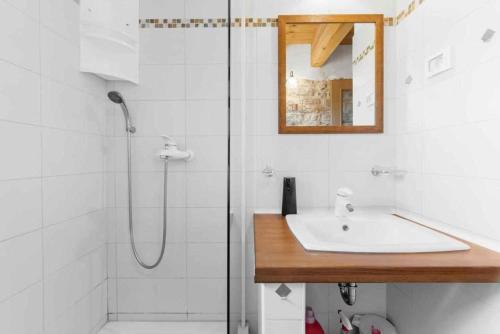 a white bathroom with a sink and a shower at Holiday home in Milotski Brijeg - Istrien 51829 in Milotski Breg