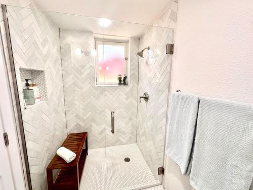 a bathroom with a shower and a toilet at 1900 Suite Downtown Views pet friendly in Prescott