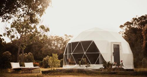 a large dome tent with chairs in a yard at Boogaloo Camp in Augusta