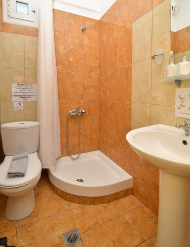 a bathroom with a toilet and a sink at Εlvina apartments in Leptokaria