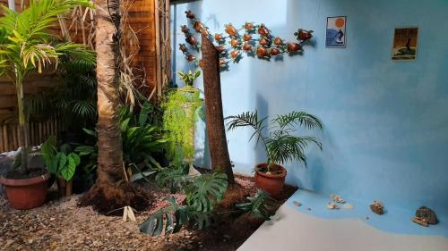 a garden with trees and plants in a room at SCO Lodge in Punaauia