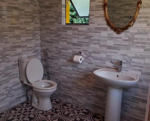un baño con inodoro y lavabo en Neo & Ruks Guest House Boston Belleville 7, en Bellville