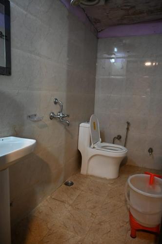 a bathroom with a toilet and a sink at Daaruka vane eco resort in Jageshwar