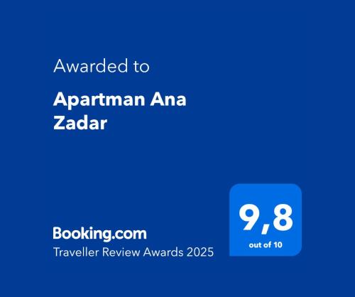 Apartman Ana Zadar - FAMILY FRIENDLY APARTMENT في زادار: شاشة زرقاء مع النص الممنوح ل aprilanan amara zardar