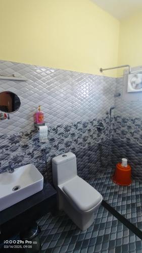 a bathroom with a white toilet and a sink at DevaDheyam Homestay in Munnar