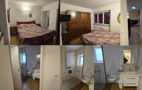 a collage of four pictures of a hotel room at Il Baitone 1 in Minusio