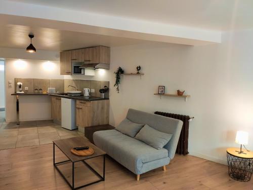 un salon avec un canapé et une cuisine dans l'établissement L'Élégant - Focalimmo, à Foix