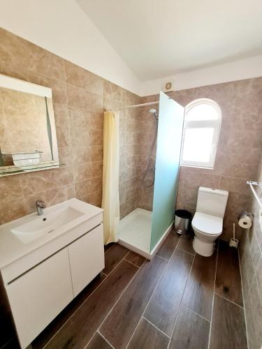 a bathroom with a sink and a toilet and a shower at Villa Magnolia in Coral Bay