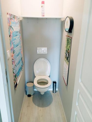 a small bathroom with a toilet in a stall at Magnifique bâtisse champenoise, jardins, billards, parking in Écury-sur-Coole
