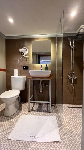 a bathroom with a toilet and a sink and a shower at Loft Black Sapanca in Sapanca