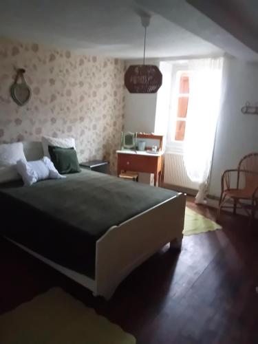 a bedroom with a large bed and a window at Gite du vieil acacia in Celles