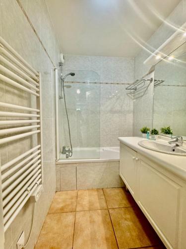 une salle de bain avec douche et lavabo dans l'établissement Le Dolce Vita, à Nice