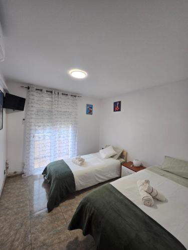 a bedroom with two beds and a window at Casa del Campo in Els Hostalets
