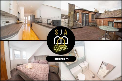 a collage of four pictures of a house at Affleck Retreat 3 - SJA Stays - Modern 1 Bed Apartment in Aberdeen