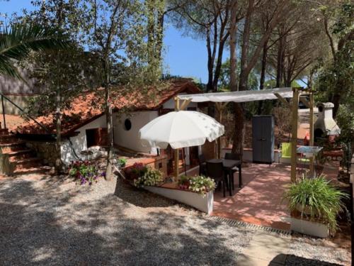 Casa con patio con sombrilla y mesa en Villa Focardo - Goelba, en Capoliveri