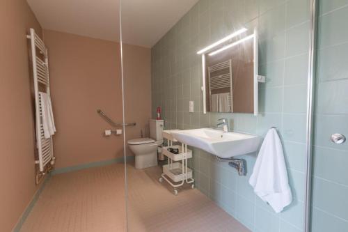 a bathroom with a toilet and a sink and a shower at Jouandeou in Donzacq