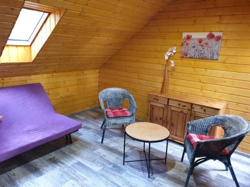 two chairs and a table in a room at POD SOSNAMI Ośrodek Wypoczynkowy Boszkowo Letnisko in Boszkowo