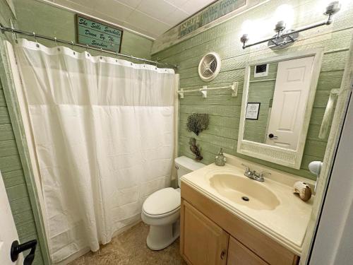 a bathroom with a toilet and a sink and a mirror at CH307- The Pirate House in Kill Devil Hills