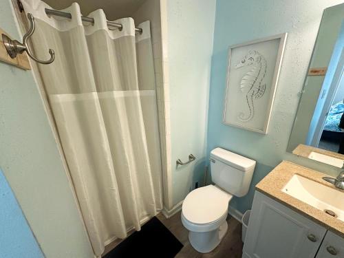 a bathroom with a shower with a toilet and a sink at KD1401D- Kiki's Haven in Kill Devil Hills