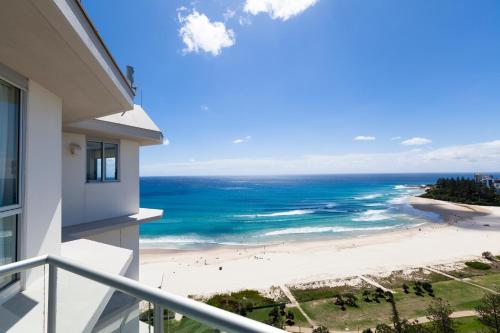 a view of the beach from the balcony of a condo at Points North Apartments in Gold Coast