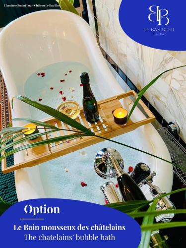 a magazine advertisement for a bathroom with a bathtub with a bottle in it at L'Indépendance - Cottage - Château Le Bas Bleu in Quesnoy-le-Montant