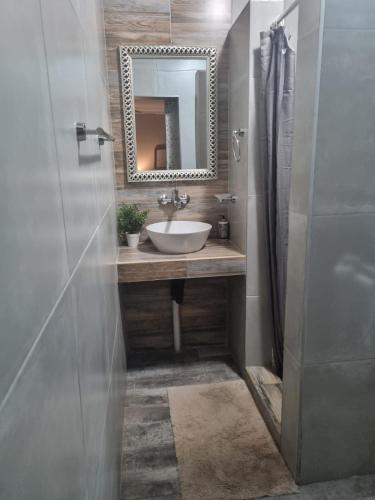 a bathroom with a sink and a mirror at Grace B&B in Potchefstroom