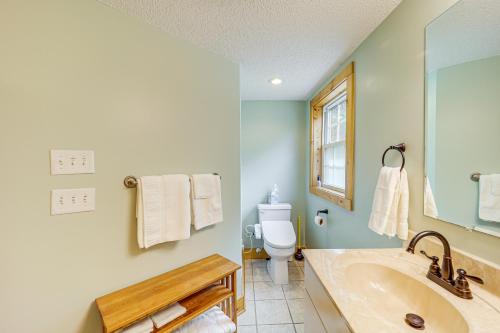 une salle de bain avec une baignoire, des toilettes et un lavabo dans l'établissement Pet-Friendly Cabin with Hot Tub in North Carolina!, à Stony Fork